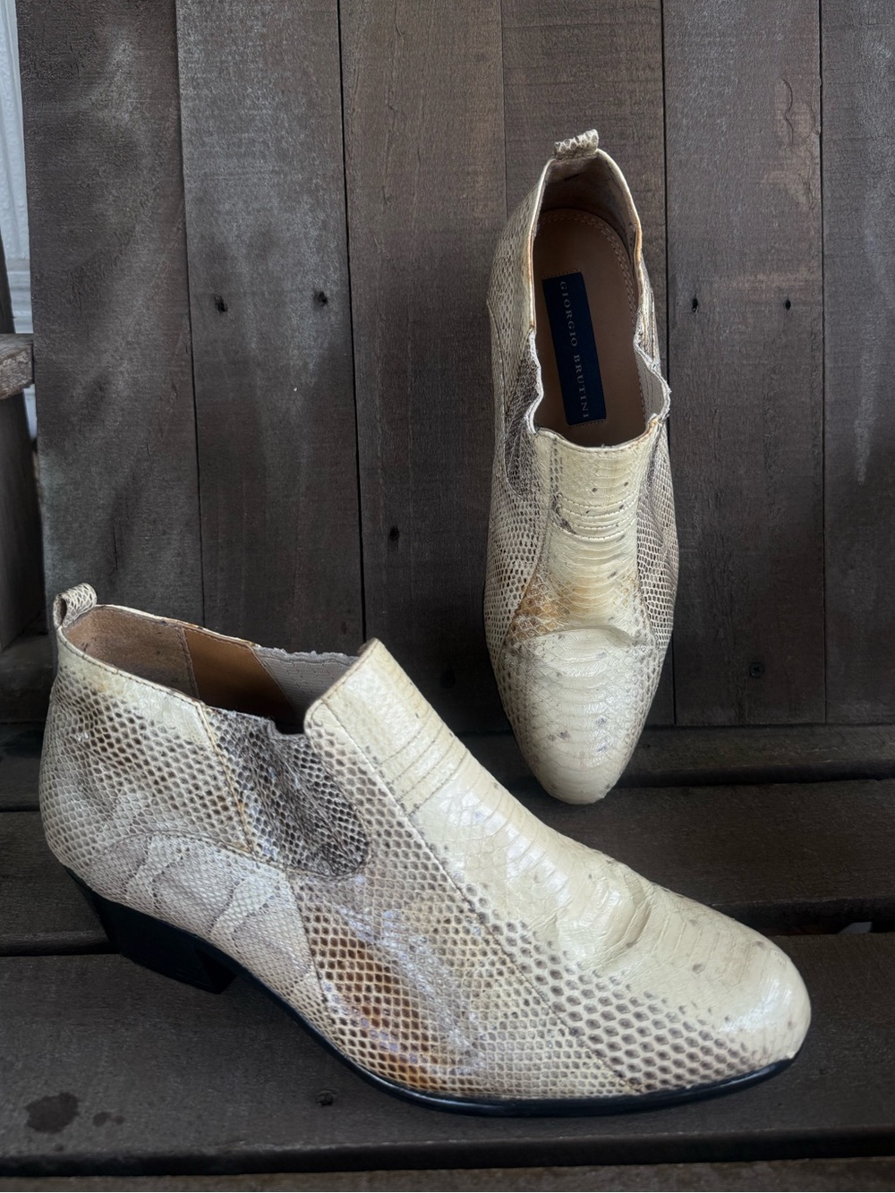 Vintage Giorgio Brutini Genuine Snakeskin Leather Demi Ankle Boots - Men's 11M